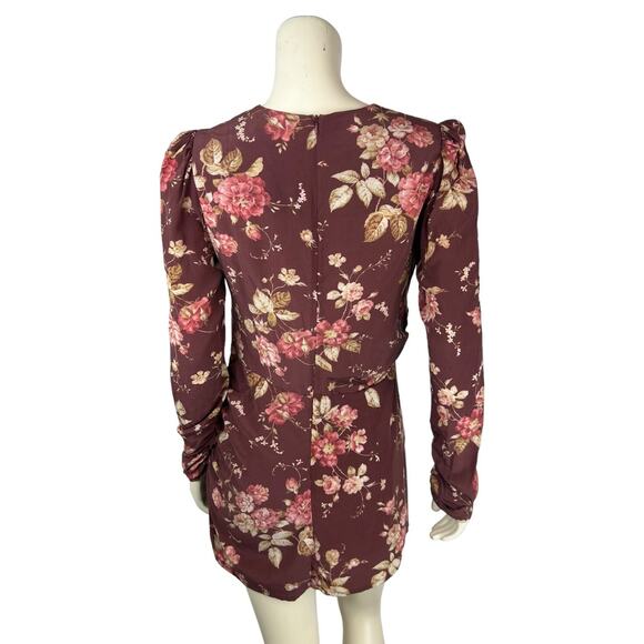 Zimmerman Silk Floral Print Ruched Dress Size 3 Unbridled Drape Mini Long Sleeve - Picture 4 of 6